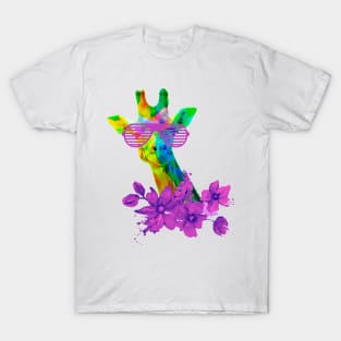 Neon Giraffe with Sunglasses T-Shirt